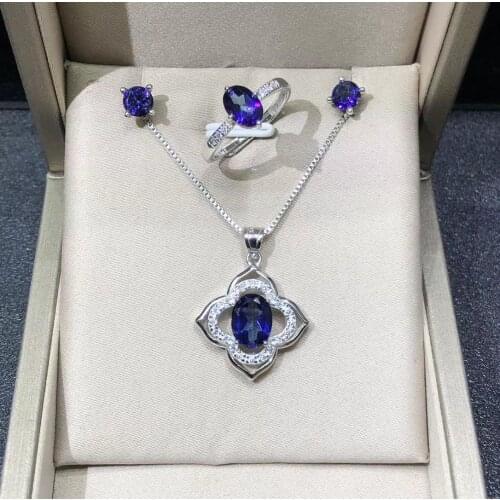 Effortlessly Elegant Design 925 Sterling Silver Tanzanite Topaz Jewley Set