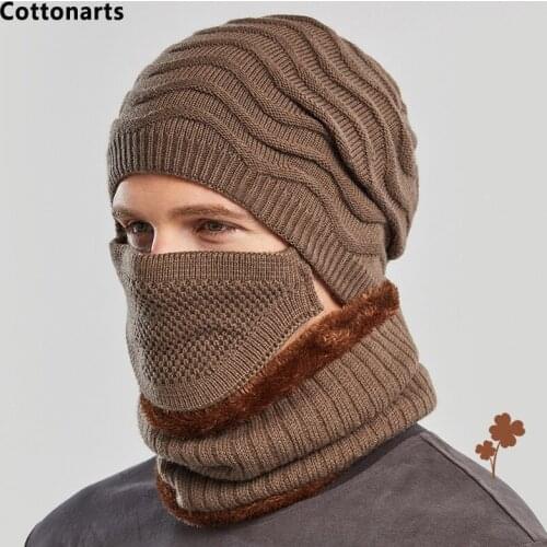 Hot Warm Thick Fleece Lined Plus Velvet Wool Beanie Hat Scarf with Face Mask Set Outdoor Ear Protection Hedging Cap Neckerchief