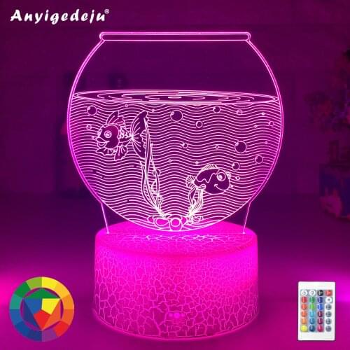 Small fish tank Led Night Light Color Changing Kids Bedroom Nightlight Unique Gift for Birthday Bedroom Decor Table 3D Lamp Gift