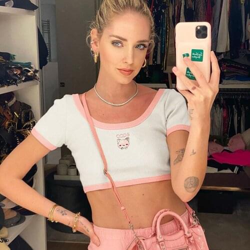 Cute Animals Print T-Shirts For Women Girl Clothes Short Sleeve Summer Crop Top O Neck Tops Slim Fit Sweet Girls Clothes Vestido