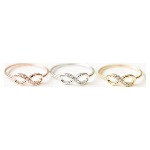 Fashion Rose Gold Silver Half Crystal Infinity Rings-Anniversary Ring