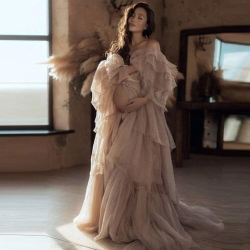 Couture Maternity Dress Bridesmaid Maternity Gown Modest Off The Shoulder A-line Long Tulle Women Dresses