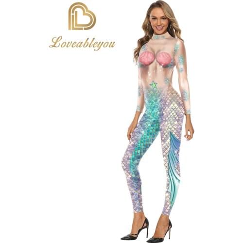 Fashion Sexy Women Mermaid Jumpsuits Cosplay Costume Slim Elastic Catsuits Party Clothing Bodysuit
