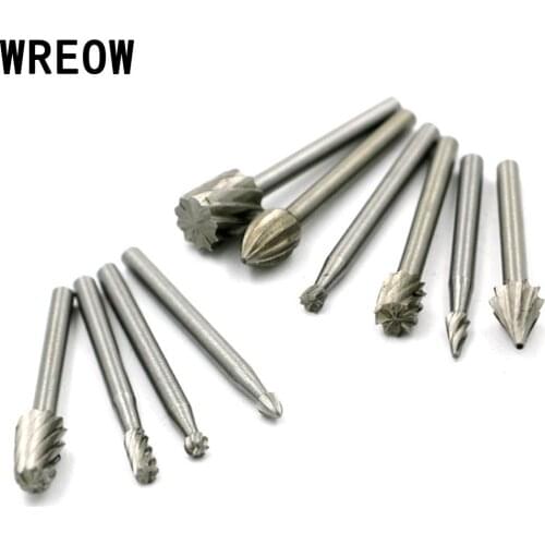 10pcs Mini Round HSS Rotary Burr Set Wood Carving File Rasp Drill Bits Engraving Bit Cutting Tools Carving Engraving Tools
