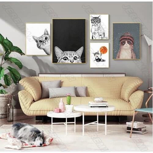 Nordic poster cat abstract animal wall waterproof ink art canvas print high-definition painting modern home background decor