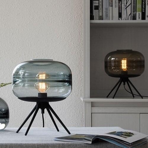 Nordic simple hand blown art lamp creative glass lamp shade transparent bedroom bedside table lamp