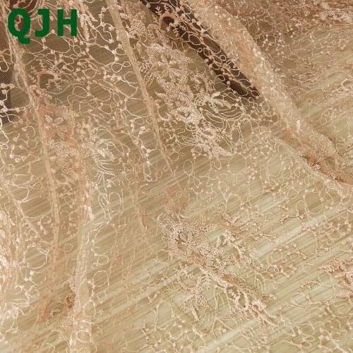 New Arrival Apricot Cotton Thread Embroidered Lace Fabric Beautiful Baroque Style Mesh Tulle Fabrics Wedding Dress Accessories