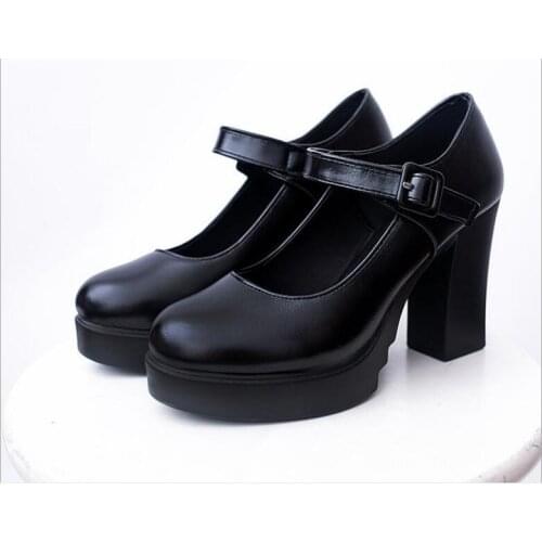 New Women Classic Pumps Shoes Spring Summer Black Leather Sexy Red Heels Fashion Buckle Platform Shoes Woman Large size