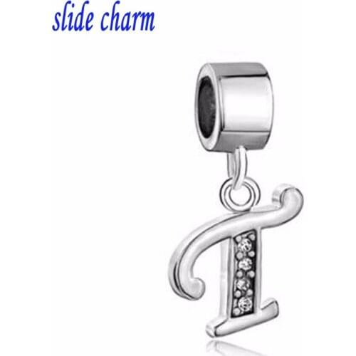 Slide charm Free shipping T Letter Pendant White Crystal Send Friend Amulet Charm Beads fit Pandora bracelet