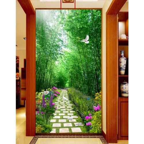 Custom 3D room wallpaper wall bamboo forest path landscape entrance hall aisle background mural 3D embossed mural wallpaper