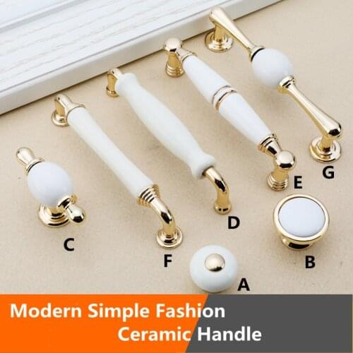 128mm modern simple fashion golden kitchen cabinet wardrobe door handle milk white ceramic dersser cupboard drawer knob pull 5"