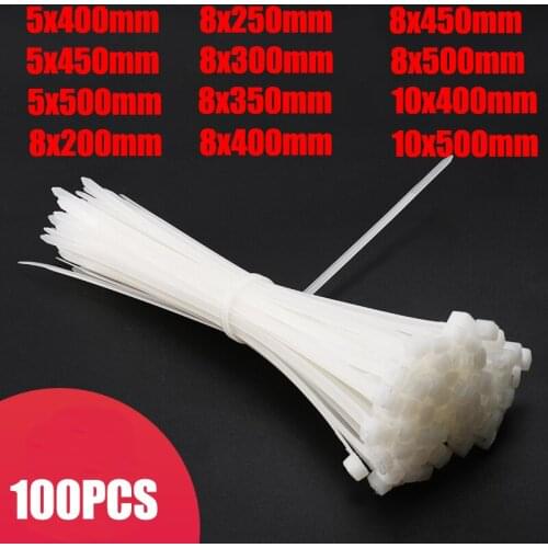 Self-Locking Plastic Nylon Wire Cable Zip Ties 100pcs White Cable Ties Fasten Loop Cable Various specifications 8x400mm/500mm