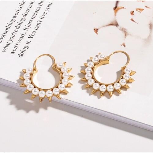 UJBOX Korean Imitation Pearl Dangle Earrings European American Creative Zinc Alloy Flower Wedding Prom Accessories