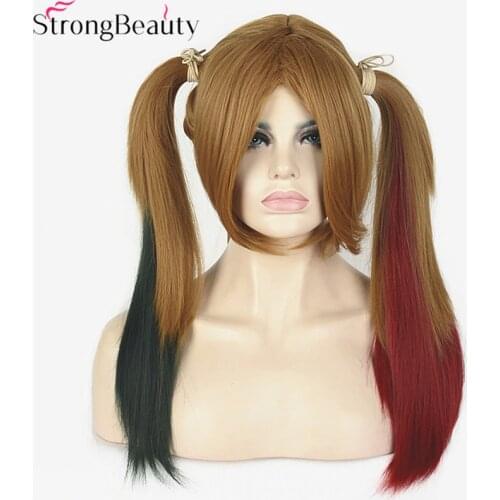 Strong Beauty Cosplay Party with Two Ponytail Synthetic Wigs Long Straight Color Mix Wig