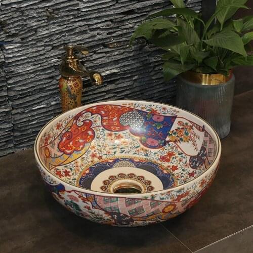 Hotel Washbasin Ancient Fish Every Year Jingdezhen Bathroom ceramic sink wash basin Counter Top ceramic Wash Basin Bathroom sink