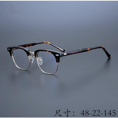Vintage Quality Retro Square Half-rim Style Myopia Optical Alloy Acetate Eyeglass Frame Blue-ray Proof Light Women Man Eyewear