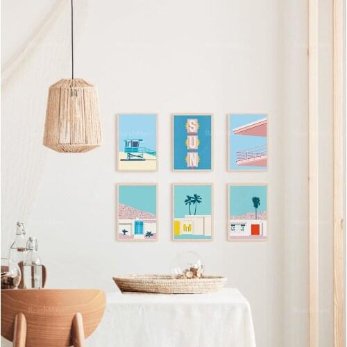 Ensemble de 6 Palm Springs vintage print poster, vintage art gallery wall, California, 1940, Années 1950, mid-century modern col