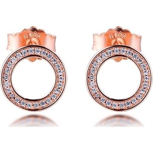 Rose Gold Forever Signature Stud Earrings Genuine 925 Sterling Silver Earrings for Women Jewelry Making brincos kolczyki