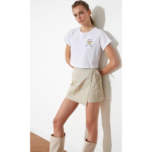 2021 New Season Spring Summer Tie Detailed Shorts Bermuda Fashion Chic High Waist Solid Color Mini Length Female Short Skirt