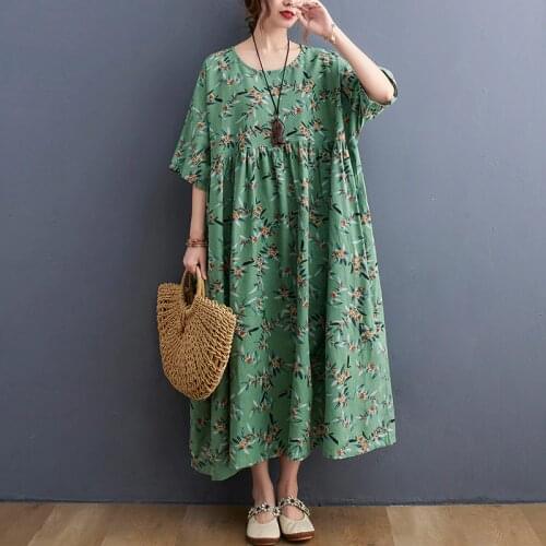 Print Floral Prairie Chic Travel Casual Beach Style Dress 2021 New Arrival Loose Summer Oversized Dress Women Long Maxi Dress