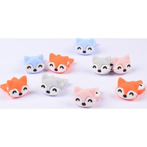 10Pcs/Lot Cartoon Silicone Beads BPA Free Cat Heads Shape Beads Teething Toys Baby DIY Animal Baby Teether Wholesale