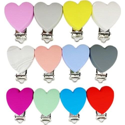 10 Pcs Heart Shaped Pacifier Clips Silicone Baby Nippe Holder Clip Non Toxic Nipple Clasps Pacifier Chain Silicone Rodent Gift
