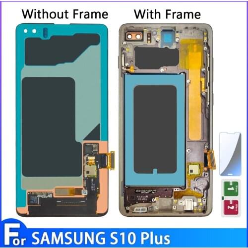 100% Original 6.4'' LCD For SAMSUNG Galaxy S10 PLUS SM-G9750 G975F Display Touch Screen Digitizer Replacement With Frame