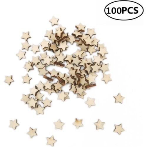 100pcs 10mm Unfinished Wood Cutout Star Shaped Wood Pieces for Wooden Craft DIY Projects, Gift Tags, Home Decoration