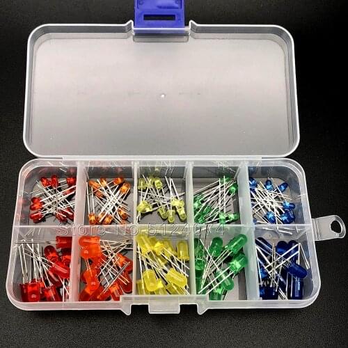 100pcs/lot 3MM + 5MM F3 F5 LED Mixed Box Round Orang/Red/Yellow/Green/Blue in the color LED Light Emitting Diode Kit Sets