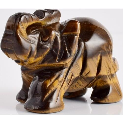 2 Inch Elephant Figurines Craft Carved Natural Stone Tiger Eye Elephant Mini Animals Statue for Home Decor Chakra Healing