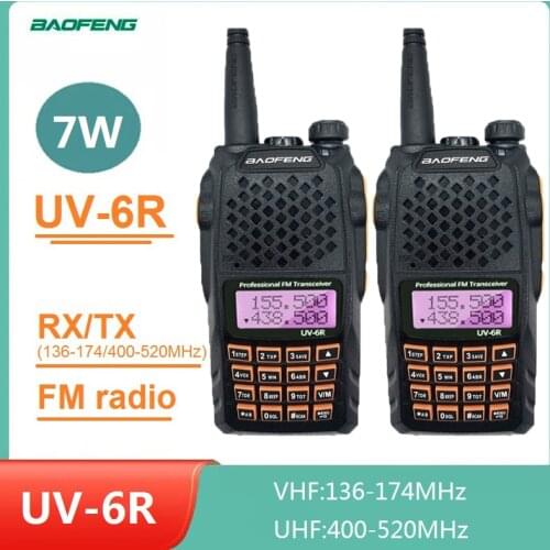 2pcs Baofeng UV-6R 7W Professional Walkie Talkie Dual Band VHF UHF Two Way Radio Upgrade UV5R CB Ham Radio Station 128CH