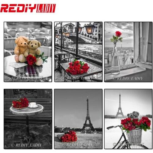 REDIY LADIY Diamond Painting Cross Stitch Flowers Red Rose Home Decor Embroidery Picture of Rhinestones Full Diamond Mosaic Kits