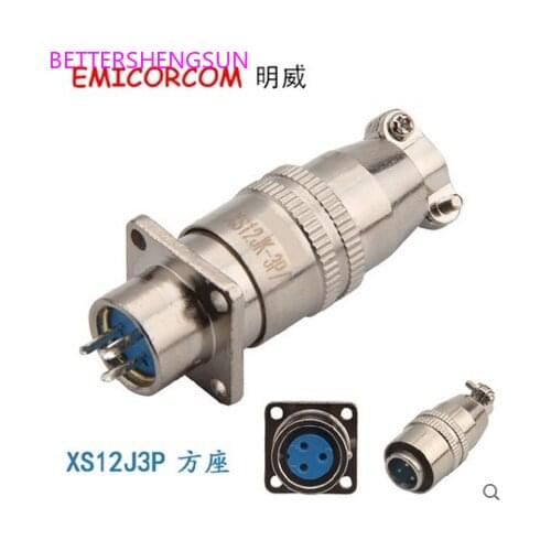 Aviation plug XS12J3P square seat XS12K3A round seat XS12K3Y 3-pin reverse mount connector