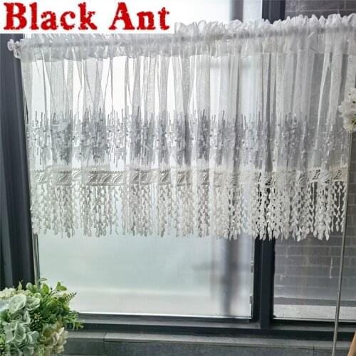 White Sequined Pearls Short Curtains For Living Room Kitchen Half-Curtains With Lefa Tassels Cafe Cabinet Window DrapesDL-M232