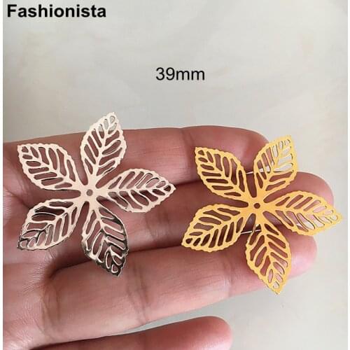 50 pcs - Leaves Petal Flower Bead Caps For Crafts Jewel DIY 39mm Gold Silver-color Metal Filigree Flowers Ornament -F