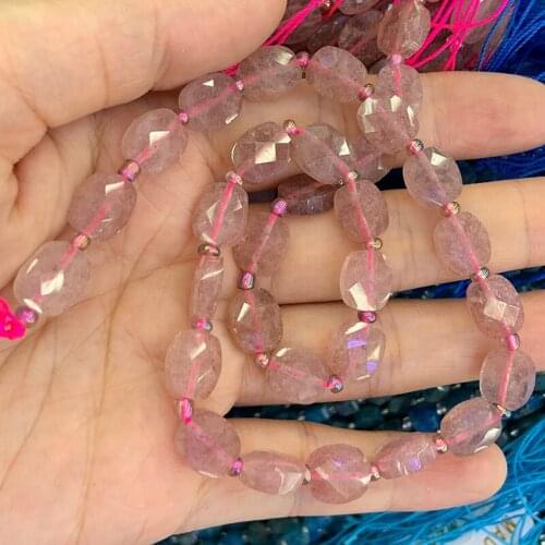 Natural Pink Cherry Quartz Beads 15'' Faceted Coin Square DIY Loose Beads For Jewelry Making Beads Women Necklace Bracelet Gift