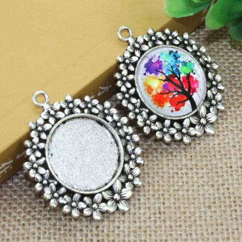 Zinc alloy flower Necklace Pendant 5pcs 25mm Inner Size Cameo Cabochon Base Base Tray Bezel Blank F-020111