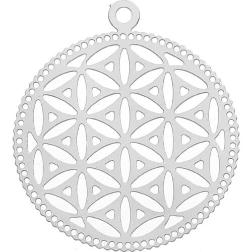 DoreenBeads Fashion 304 Stainless Steel Flower Of Life Embellishments Findings Silver Color Hollow DIY Charms 33mm x 30mm, 5 PCs