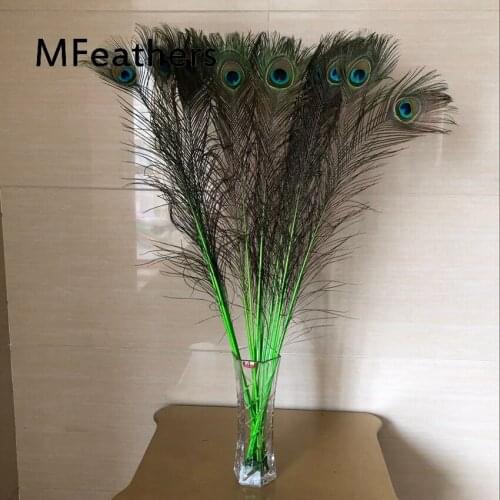 EMS Fast shipping 1000pcs Directly Dyed Apple Green Peacock tails feathers 80-90cm long Diy jewelry Decorative Deco fittings