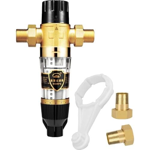 Sediment Water Filter - Whole House Reusable Filtration Water System - Spindown Prefilter 40um 3/4" Male NPT + 1/2" Female NPT