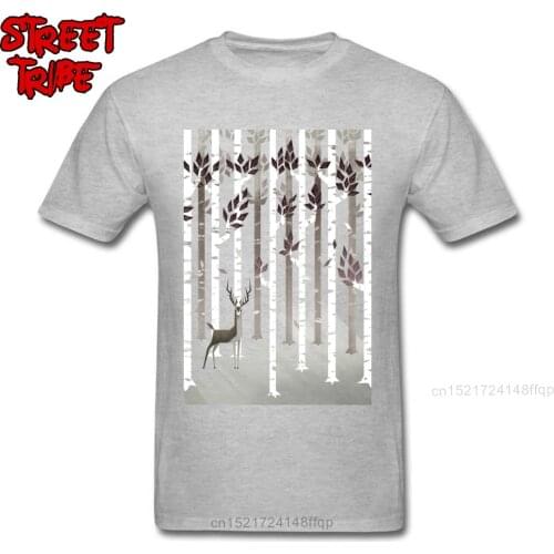 Crewneck Tshirt 100% Cotton Men T Shirts Casual Autumn Deer Print Tops Short Sleeve Tees High Quality Birthday T-shirts Grey