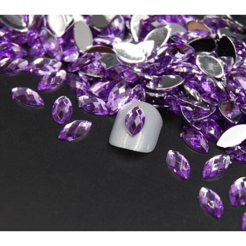 Glue On rhinestone 100pcs Nail Glitter Light Amethyst Horse Eyes Design Tips Stones Acrylic Nail Make Up Decoration 3D Nail Art