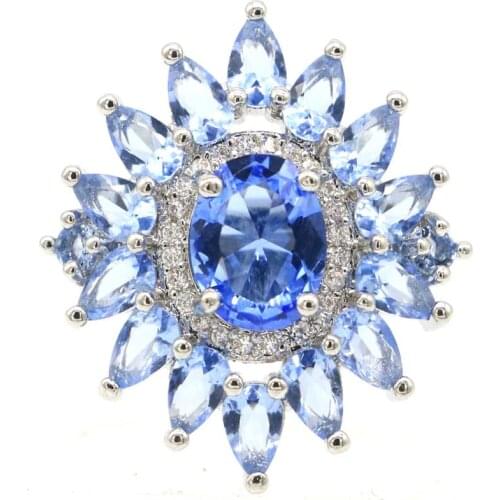 22x22mm Big European Design 13g 22mm Created Smokey Topaz For Women Dating Fine Jewelry Silver Rings