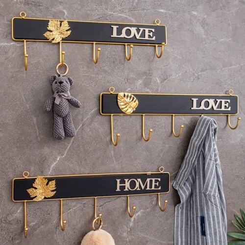 Creative light luxury leaf decoration hook into the entrance porch key bedroom home accessories no punching iron wall hanger