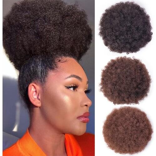 LUOYUDU Synthetic Puff Afro Curly Chignon Wig Ponytail Drawstring Short Afro Kinky Pony Tail Clip In On Hair Buns Hair Pieces