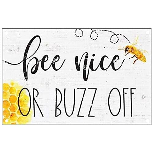 Nobrand Bee Nice Or Buzz Off Metal Tin Sign 20x30 cm Retro Home Kitchen Wall Decoration