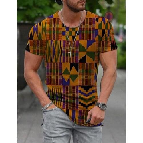 OGKB New Arrival Summer 3D Printed Plaid Stitching Style Mens Fashion Streetwear Short Sleeve O Neck Color Tshirt Oversized 6XL