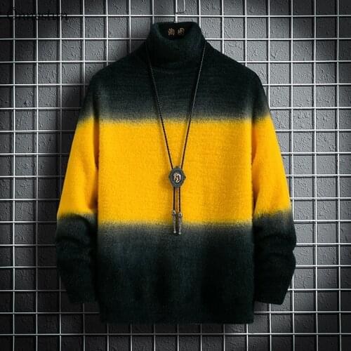 New Warm Sweater Men New Winter elasticity Mens Sweater Knitted Pullover Casual Gradient printing Thicken Sweater Men