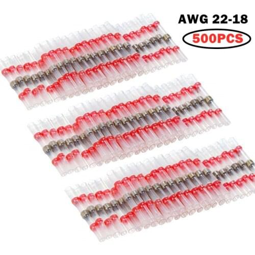 500PCS Waterproof Insulated Solder Seal Sleeve Splice Terminals Heat Shrink Electrical Wire Butt Connectors 22-18AWG Kit