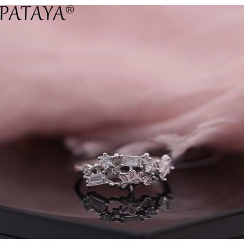 PATAYA New Years Gift Exclusive Luxury Wedding Party Jewelry True White Gold Multicolor Painting Women Natural Zirconia Rings